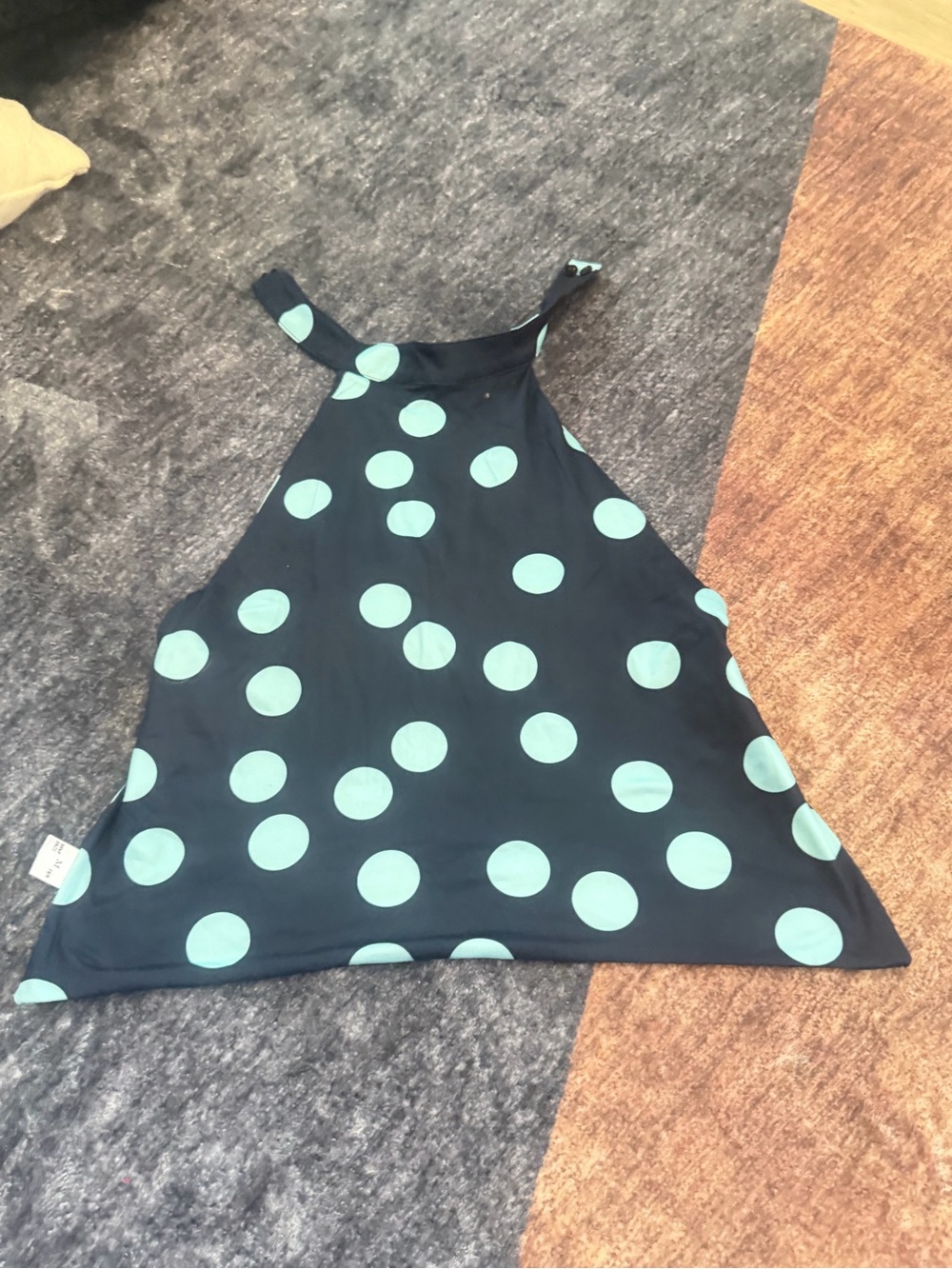 Sleeveless Halter Polka Dot Tank - Black with Mint Green Dots